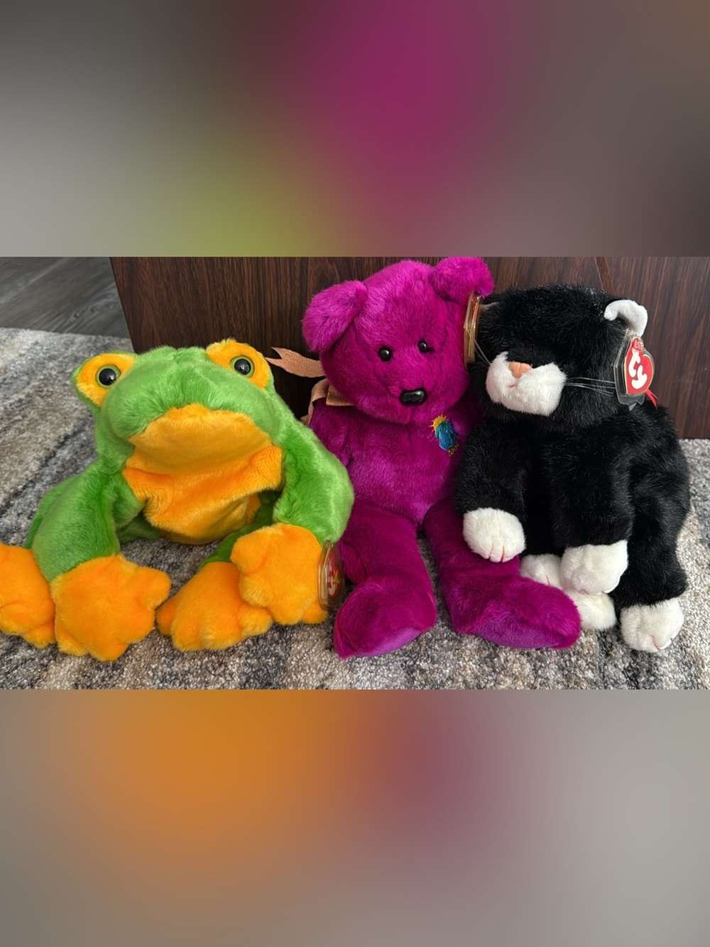 Ty Plush Bear in Vivid Magenta with Embroidered Accent